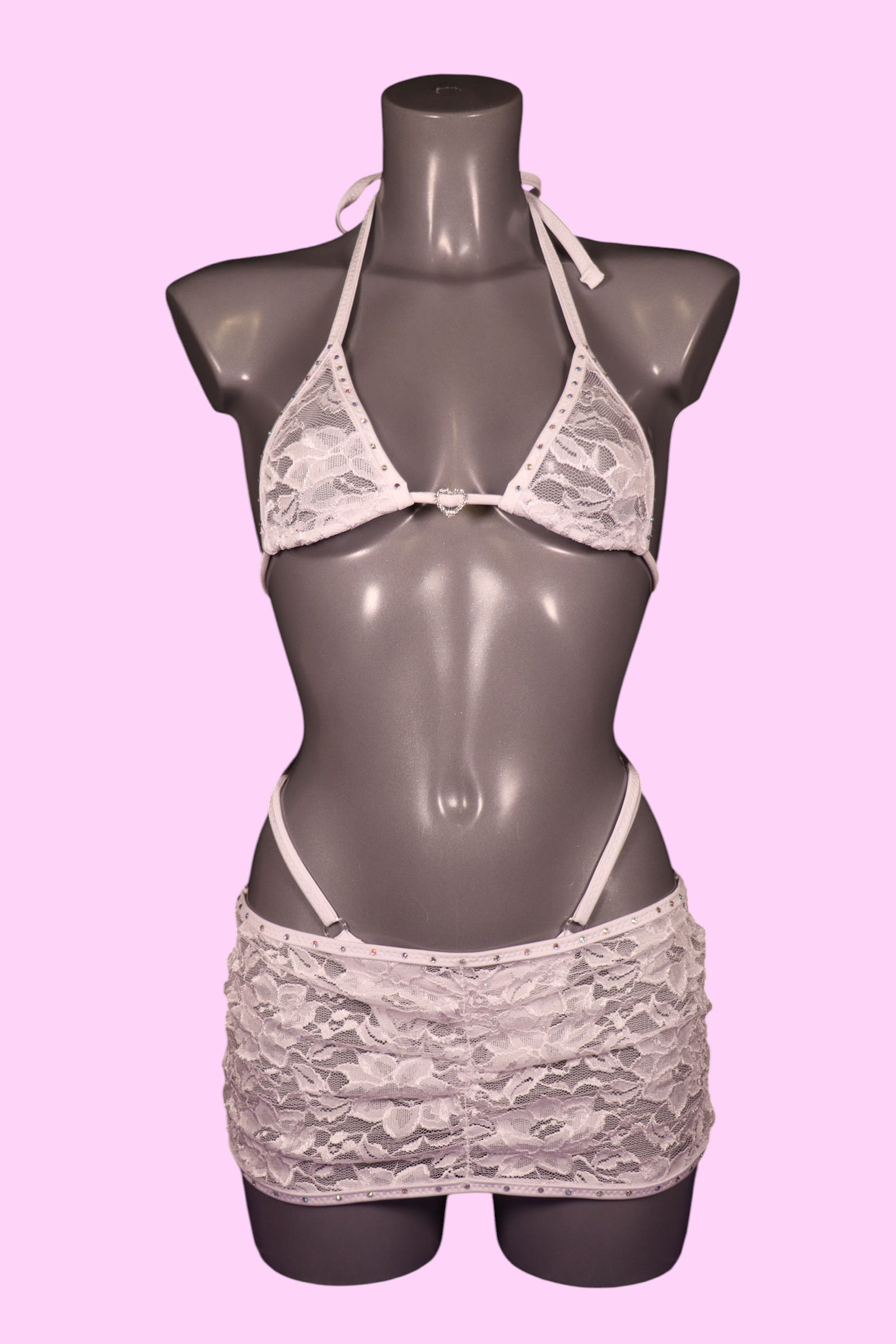 Micro Skirt Set - White Lace  - size S