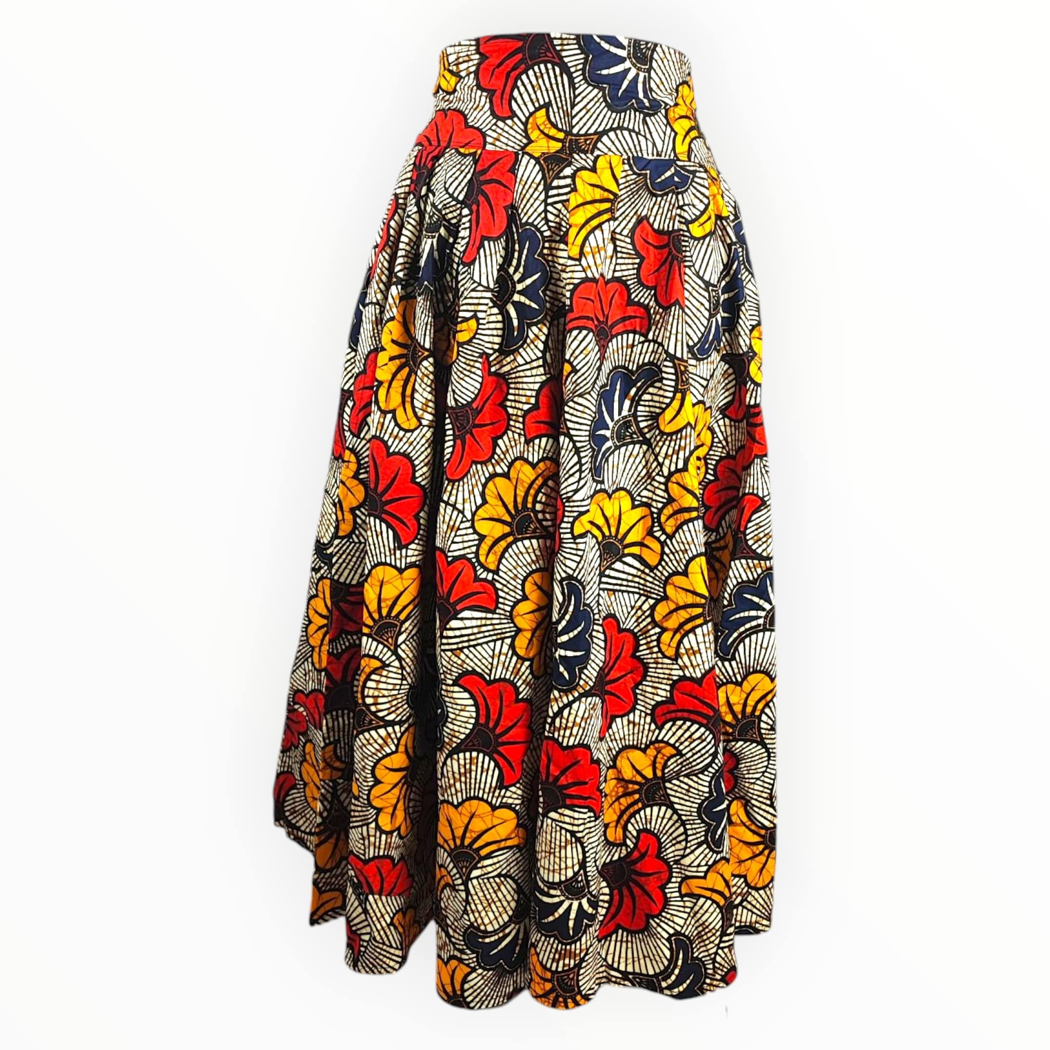 jupe longue wax fleurs de mariage jaune orange rouge