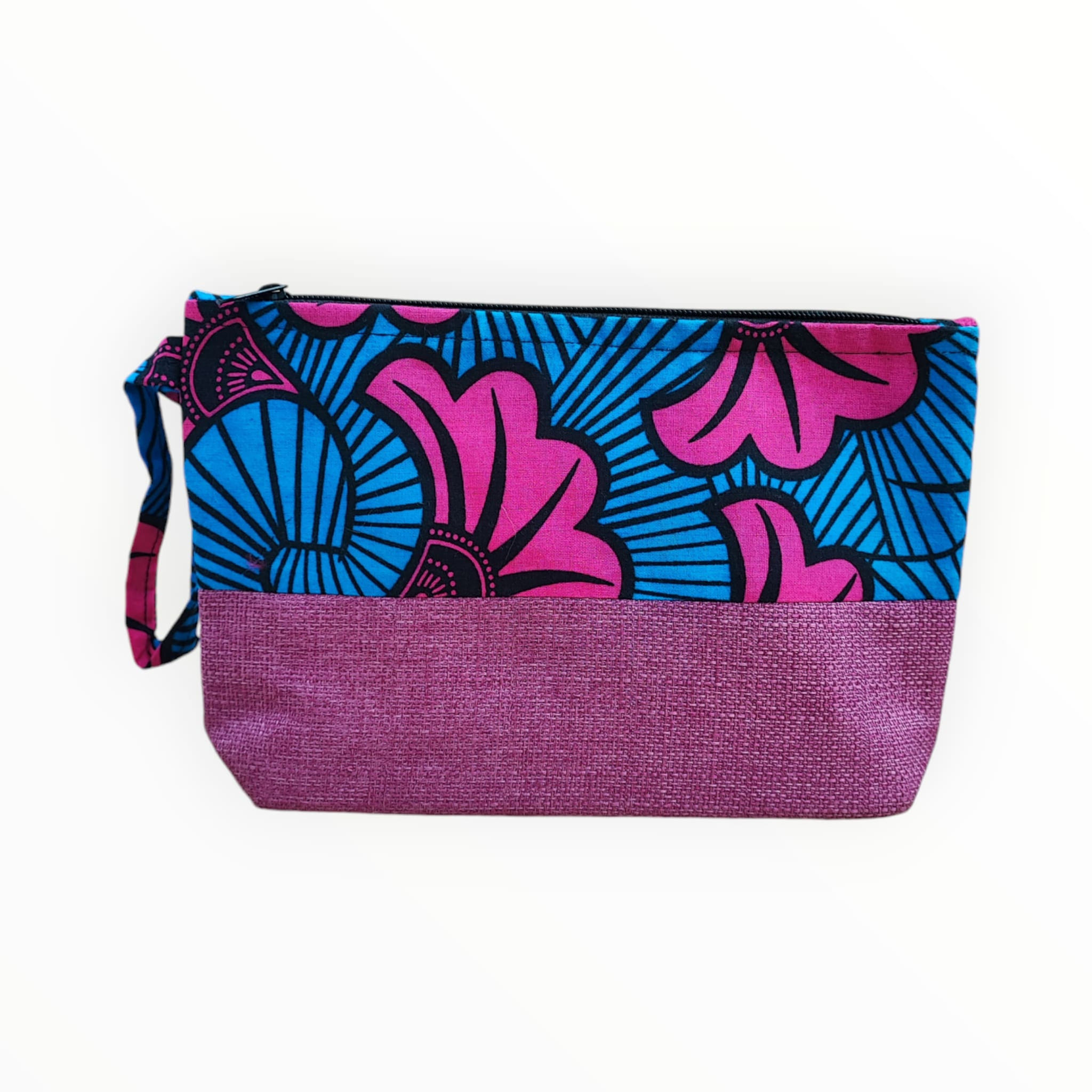 Pochette WAX bleu rose motif Fleurs de mariage
