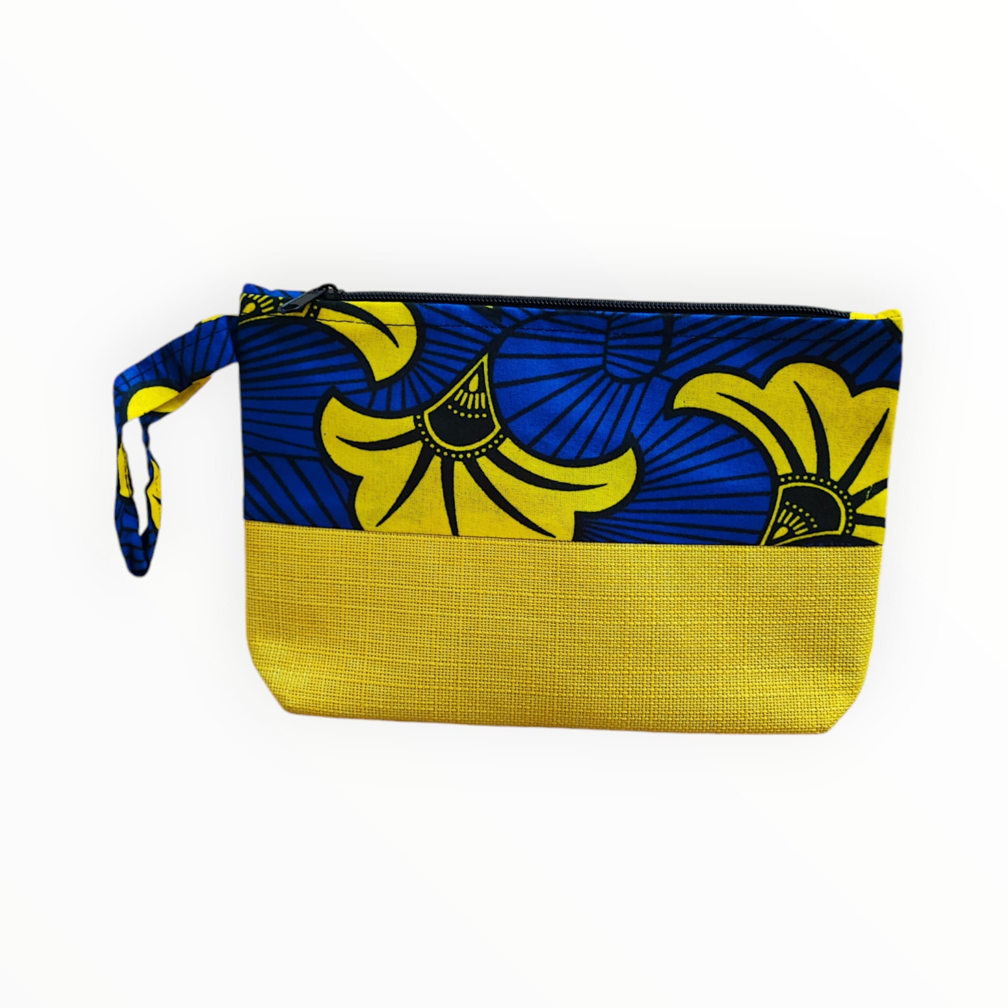 Pochette WAX bleu jaune motif Fleurs de mariage