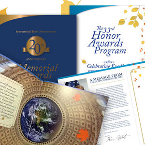 Project collage of award program design and brand layout