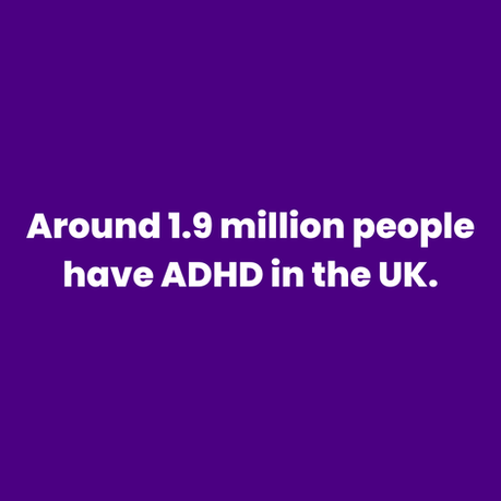 White writing on a purple background saying Around 1.3 million people have ADHD in the UK.