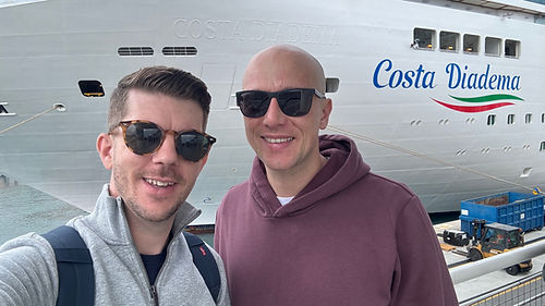 Tom and Dom Travel just about to board Costa Diadema