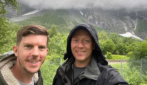 Tom and Dom Travel visiting the Troll Wall Visitor Centre beneath Trollveggen on a shore excursion from Åndalsnes.