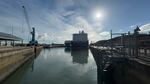 Cunard ship Queen Anne berthed alongside the Ocean Cruise Terminal in Southampton, UK.
