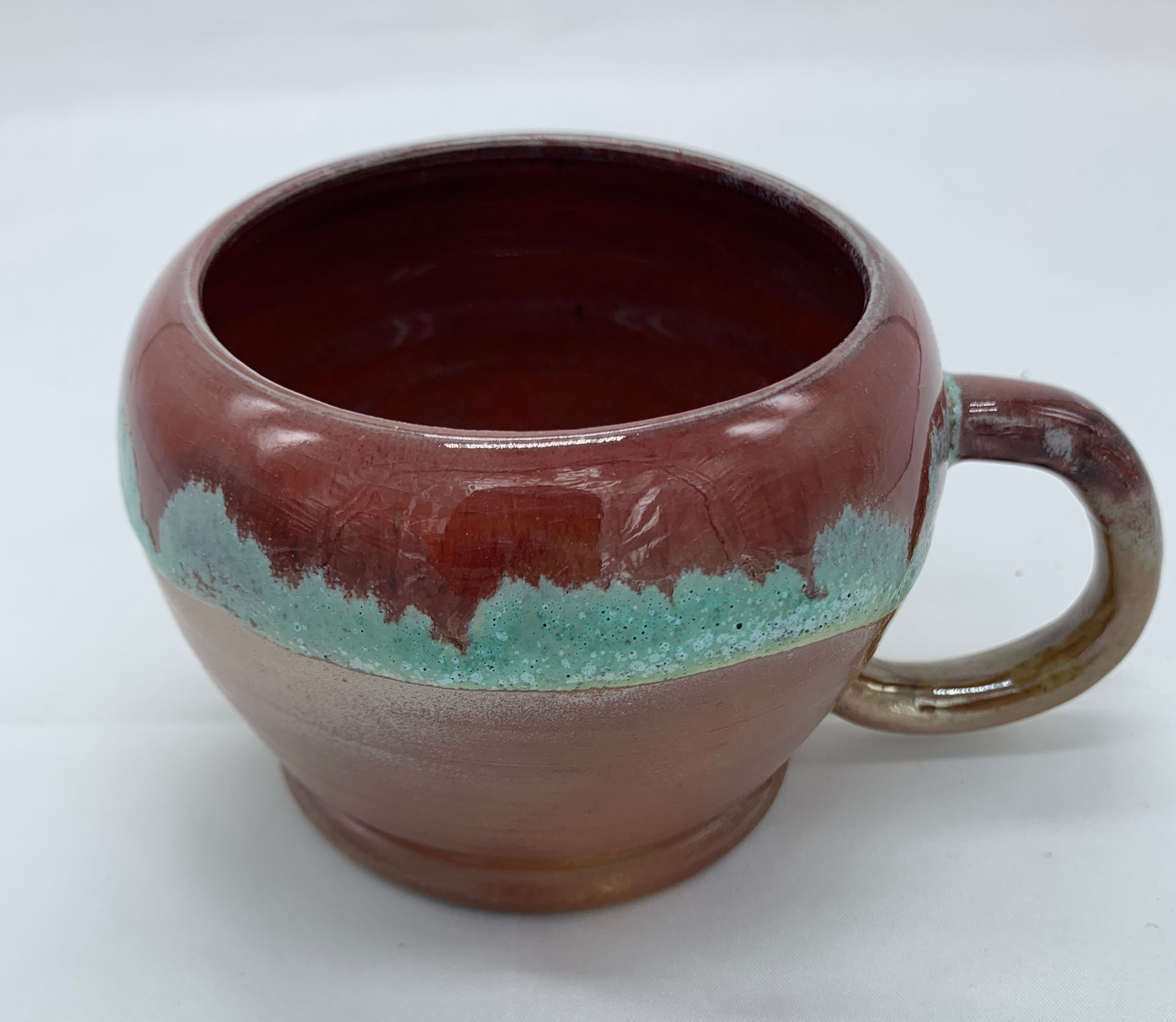 Burgendy & turquoise Wood fired 12oz Mug
