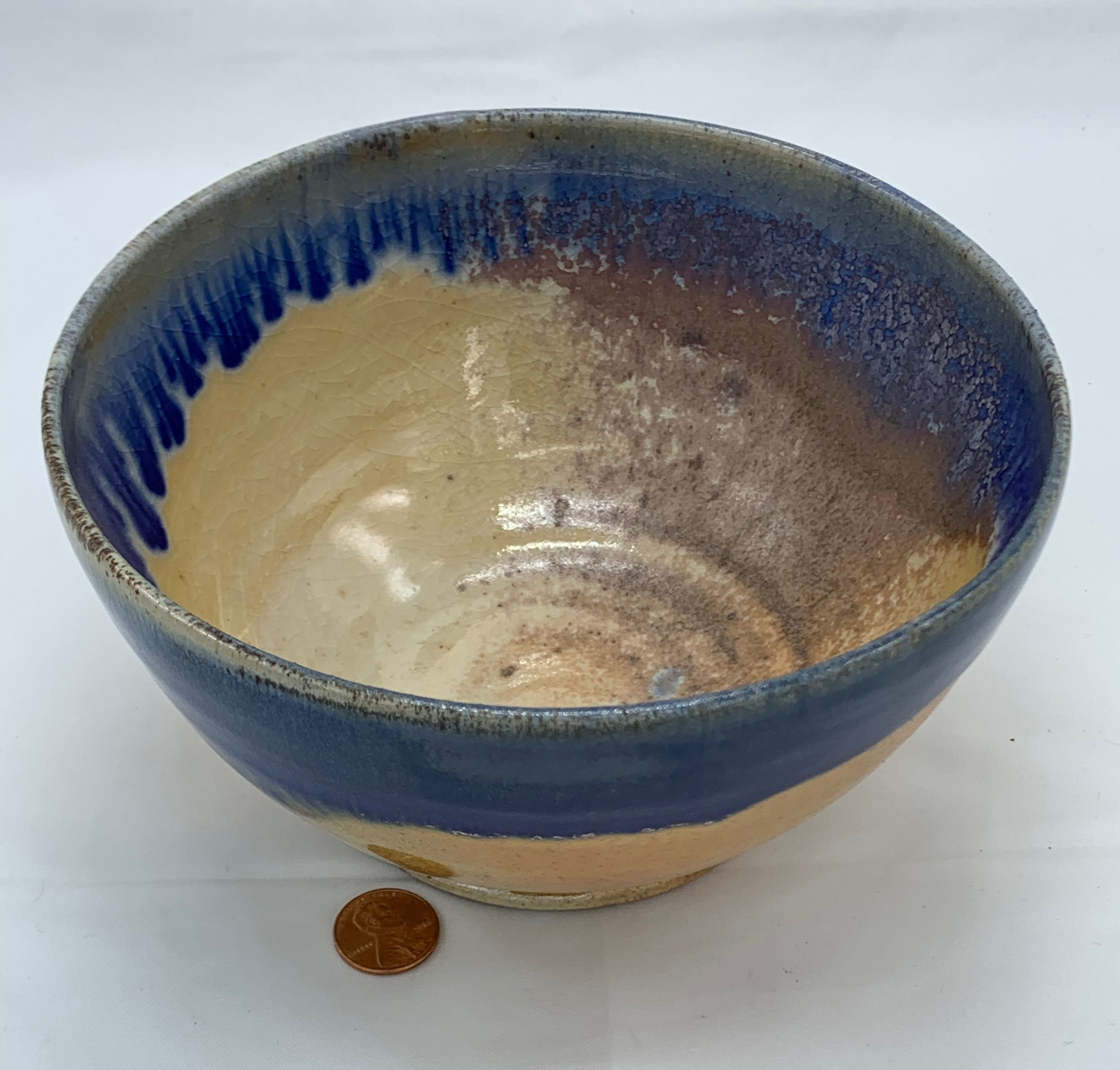 Beautiful large blue drip Wood fired 36oz bowl