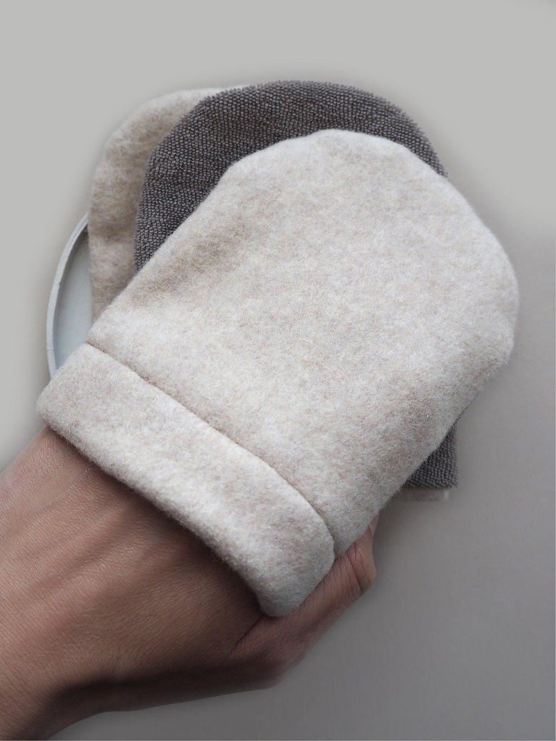 Miniaturbild: 3 Abschmink-/ Waschhandschuhe aus Fleece & Frottee | nude meliert