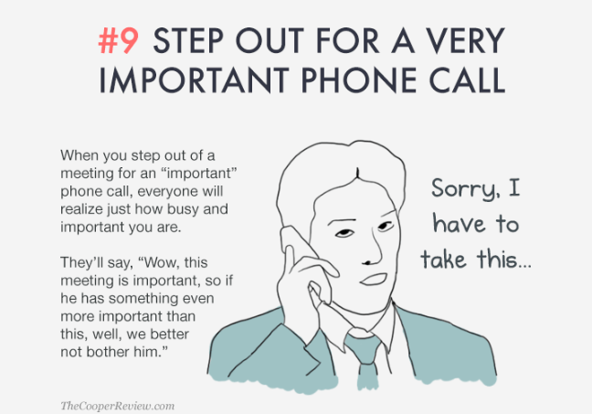 ten tricks to appear smart in meetings - step out for a very important phone call