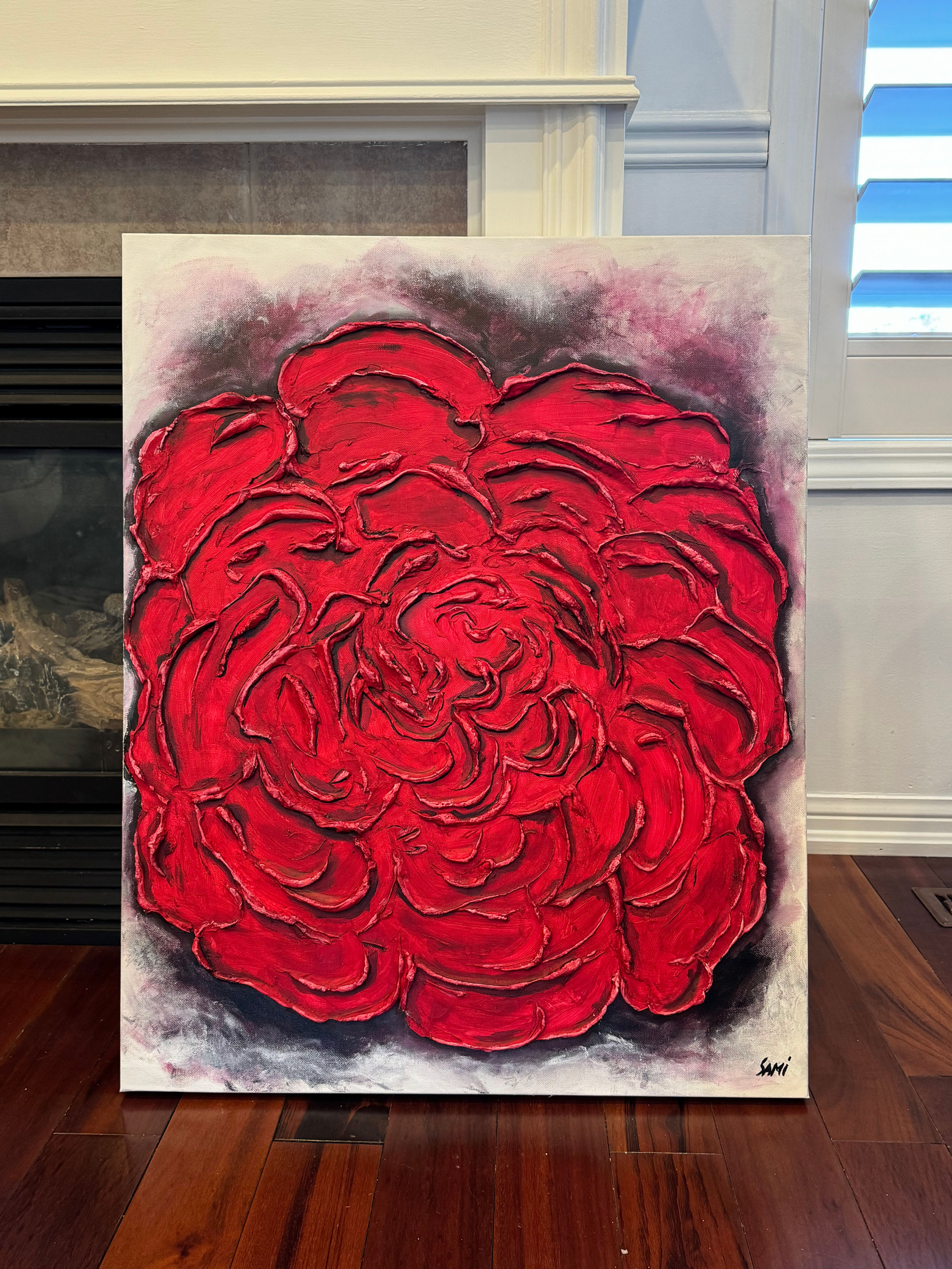 Sale- Rose Painting Textured Art Acrylic on Canvas
