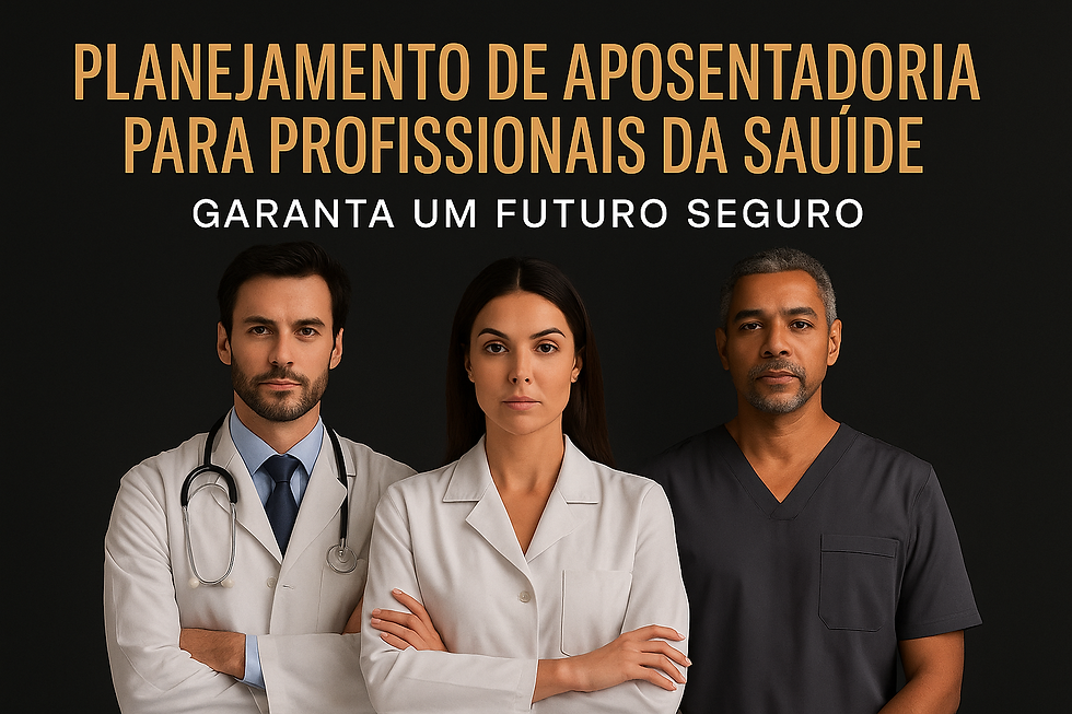 Profissionais da saúde juntos, simbolizando união e planejamento de aposentadoria.