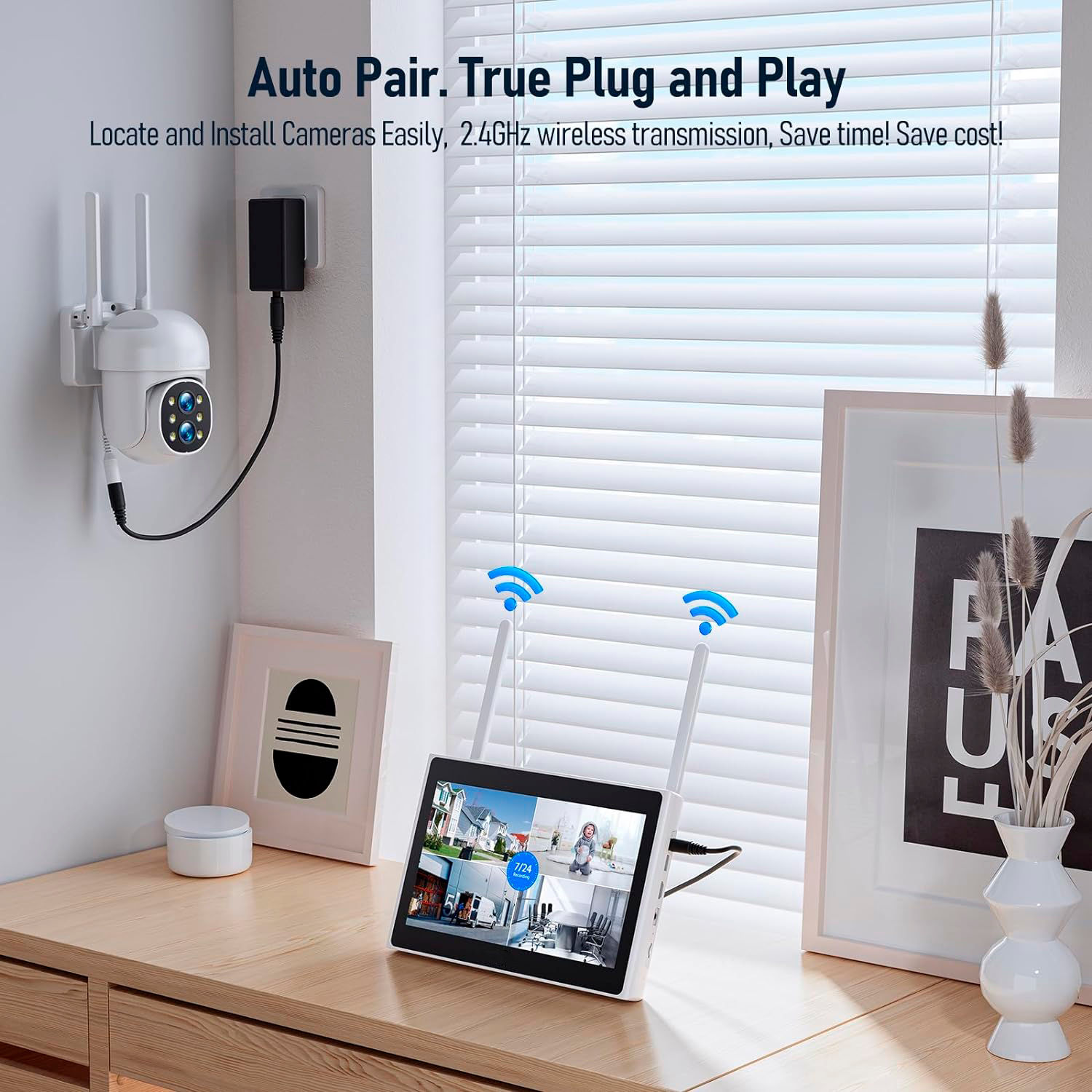 Home Security Camera System with 10.1"LCD Monitor, 4Pcs 2K Outdoor WiFi PTZ..