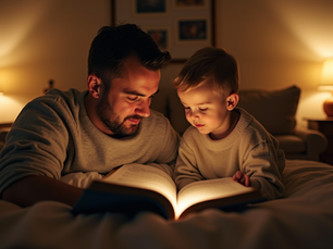 Father and Son reading a book together