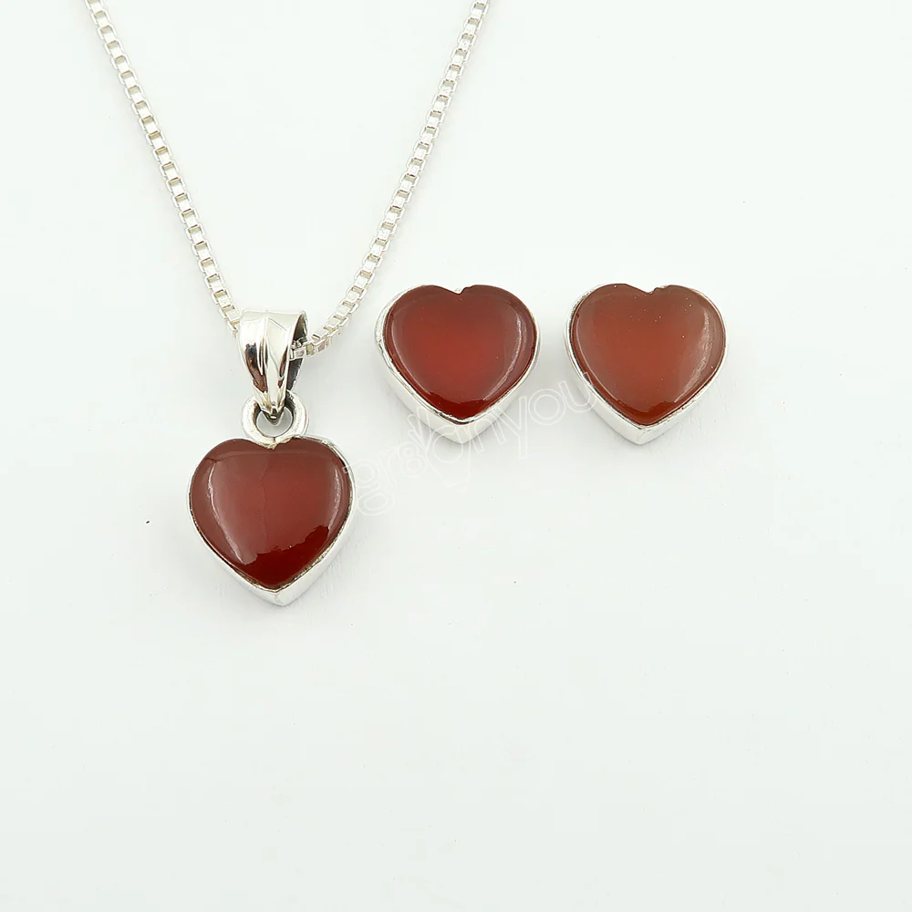 Spring Refresh | Solid Silver Rare CARNELIAN Heart Jewellery Set