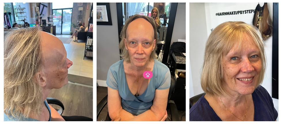Before and after results of hair extensions and wigs by Hair Solutions by Stephanie.