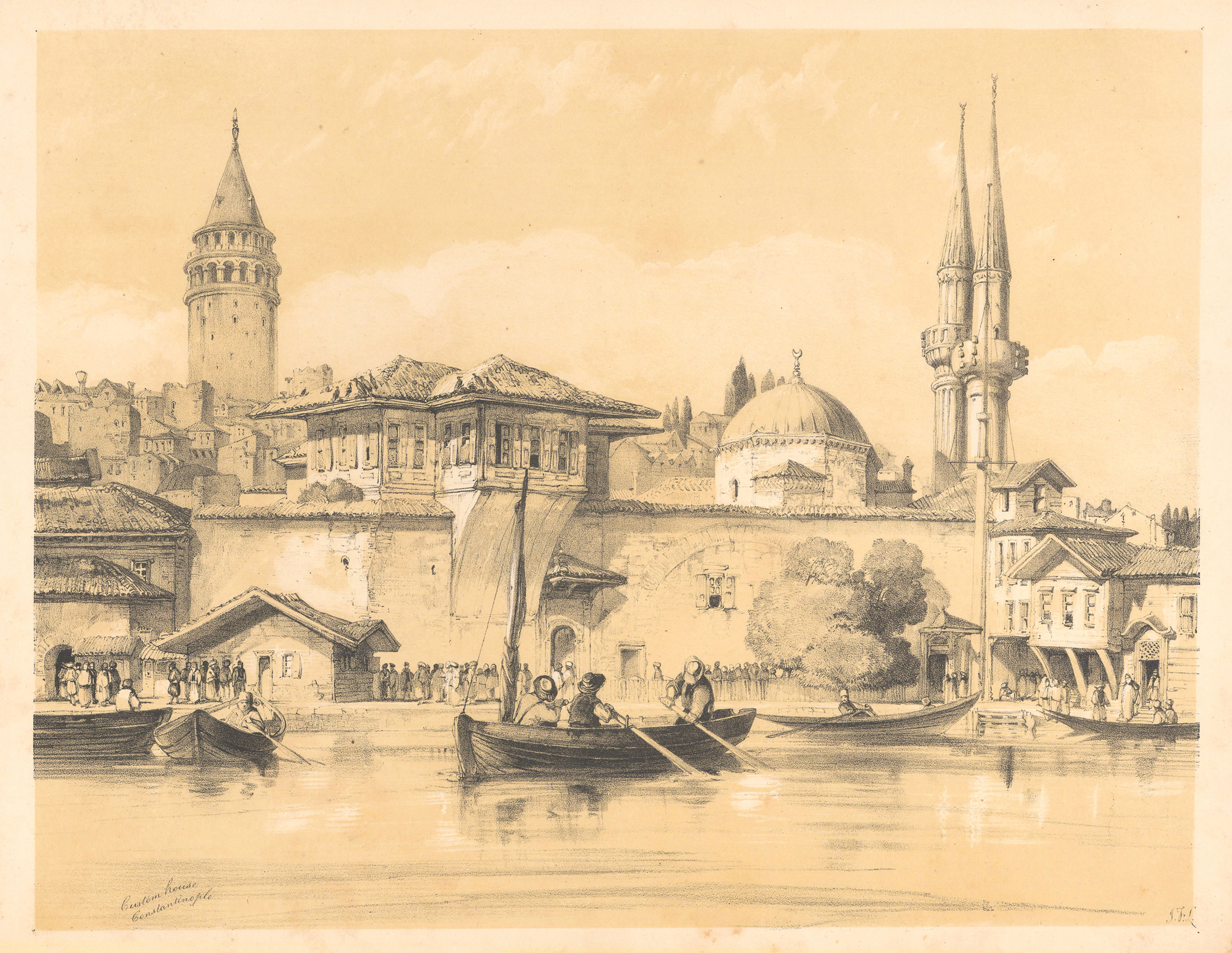 1838 Lithograph "Custom House Constaninople"