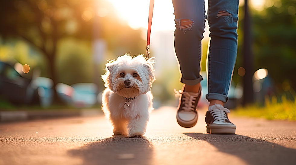 A small while dog being walked.
