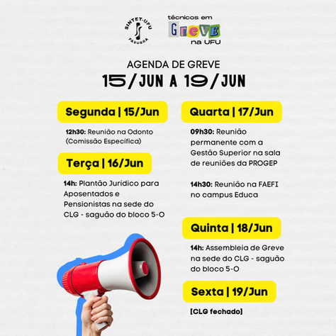 Agenda de greve | 15 a 19 de junho