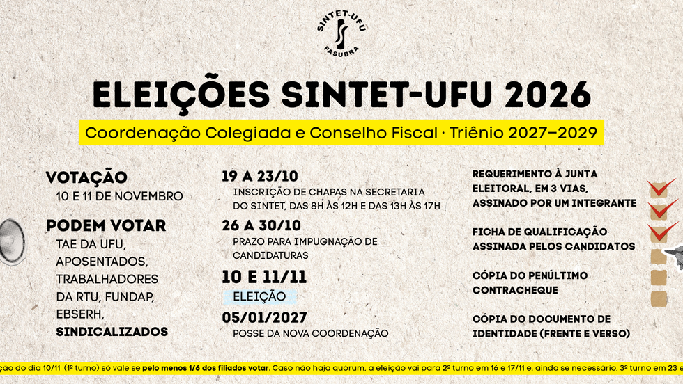 ELEIÇÕES SINTET-UFU 2026 | Triênio 2027-2029