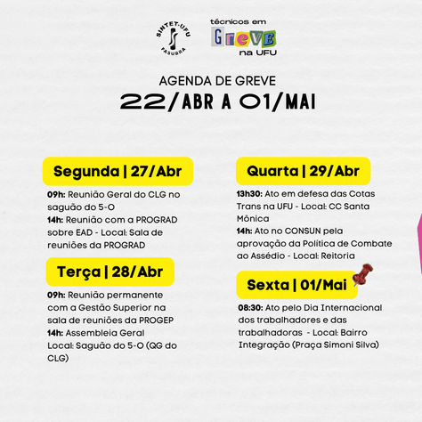 Agenda de Greve | 22/Abr a 01/Mai
