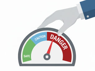 A minimalist vector illustration of a car's speedometer. The needle is deep in the red "DANGER" zone, which is labeled 'Unsecured Loan Growth'. A large, authoritative hand (representing the RBI) is gently pushing the needle back down towards the green 'SAFE' zone. Clean lines, flat design, corporate colors (blue, white, grey), on a clean white background.