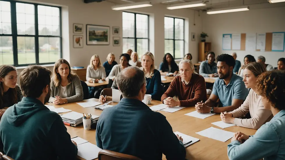 Eye-level view of a community workshop focused on mental health awareness
