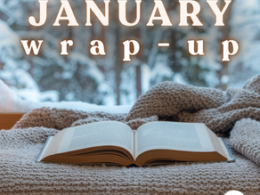 Bookish AfroLatina’s JANUARY wrap-up. An open book lies on a taupe woven blanket in front of a window. Outside the window, there’s a snowy forest. Text below: REMINDER: Please read the content warnings for each book on TheStoryGraph or the author’s website!