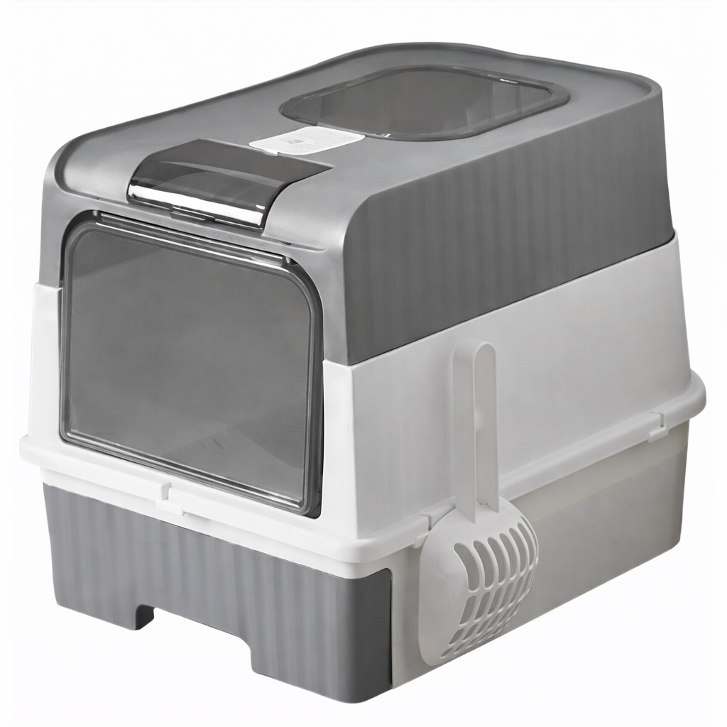 Arenero cerrado plegable para gatos con control de olores y pala