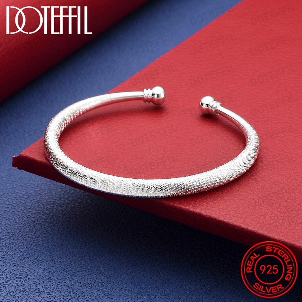Miniatura: 925 Sterling Silver Frosted Finish Open Double Bead Bangle Women Man Wedding Par