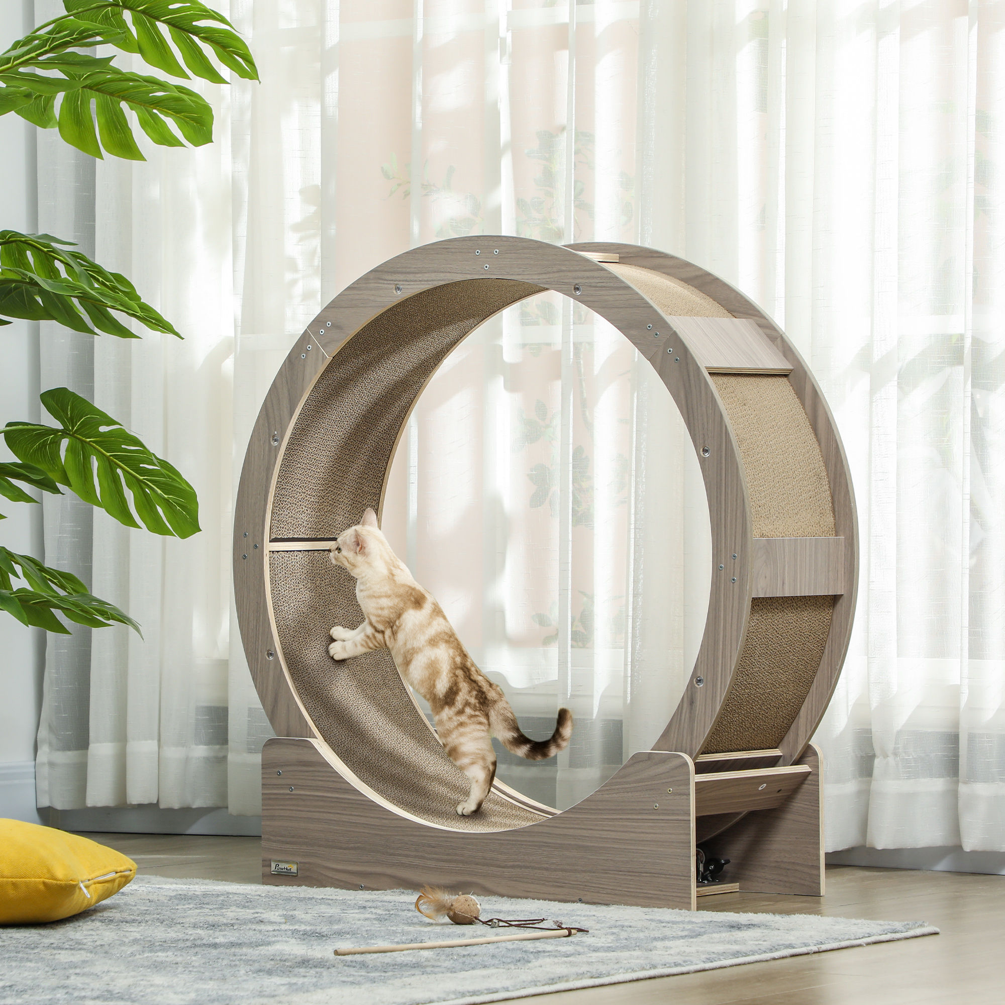 Rueda de ejercicio para gatos con rascador interior