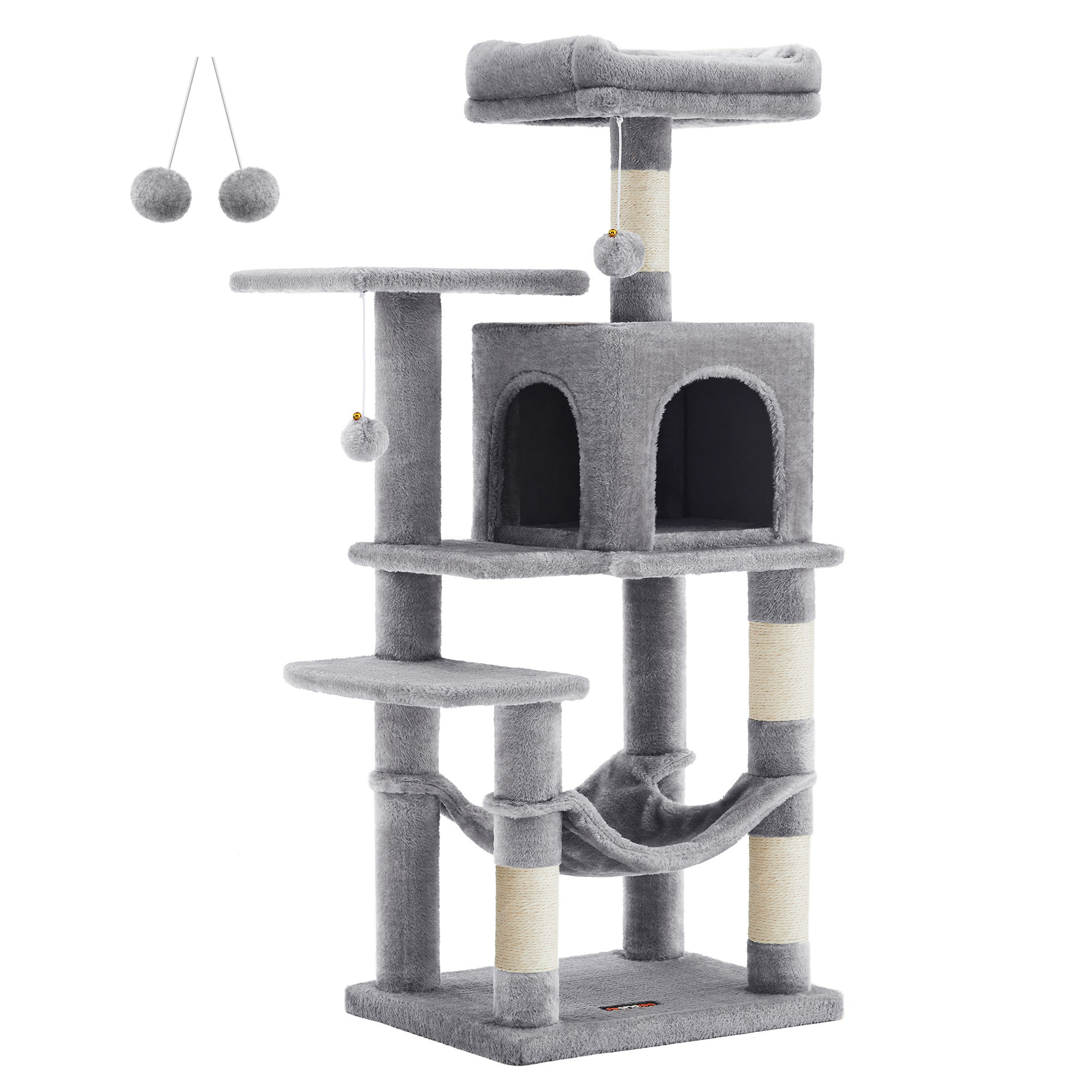 Árbol rascador para gatos de 143 cm con plataformas, cueva y hamaca