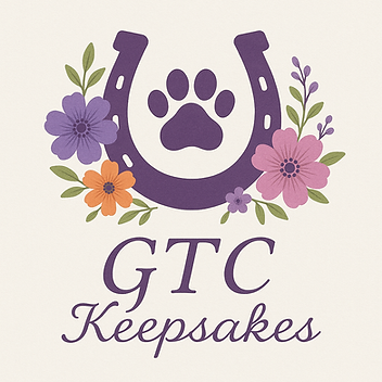 GTC Keepsakes Logo of Paw print surrounded by horseshoe and flowers
