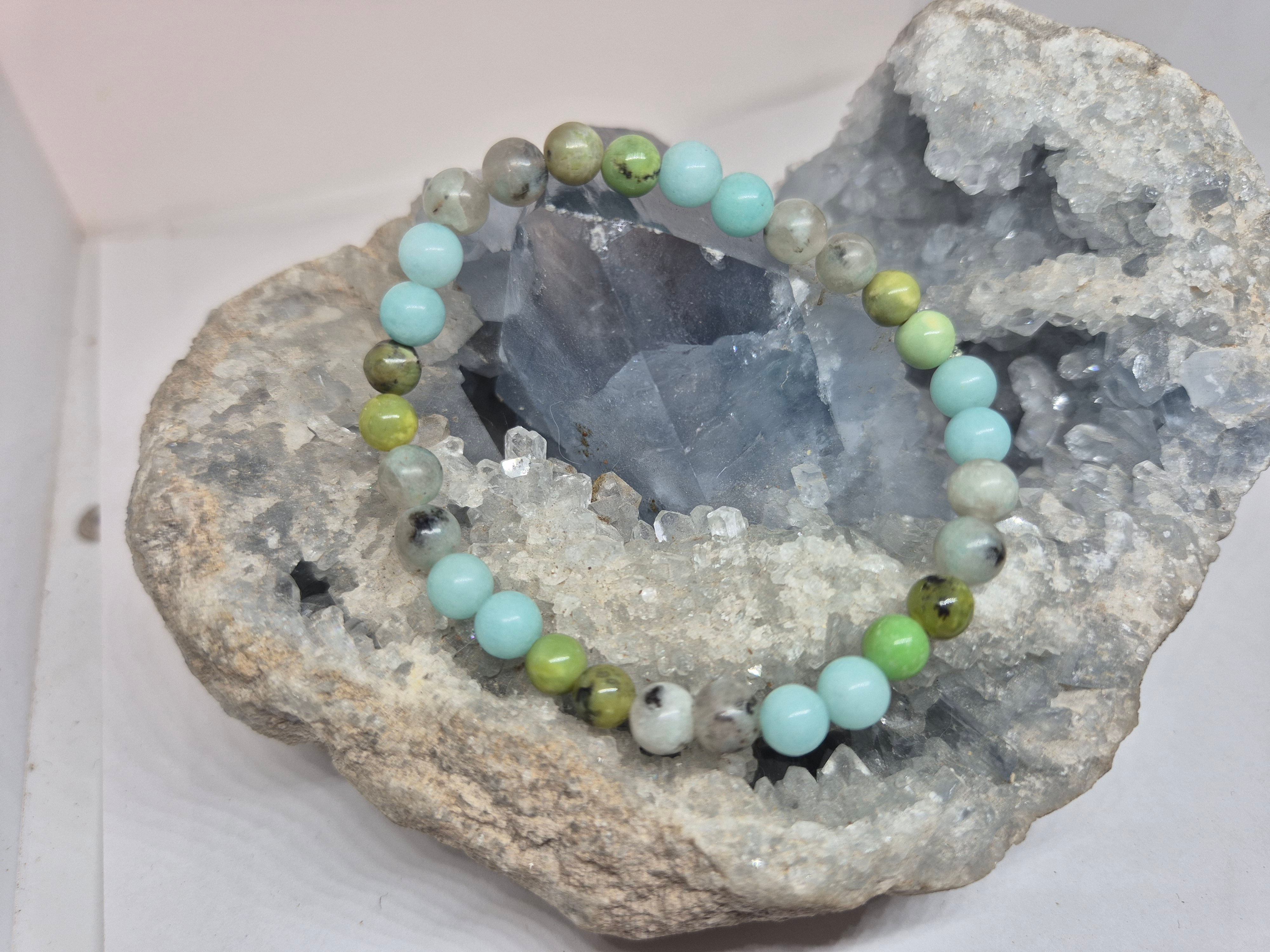 Amazonite, Chrysoprase, Jaspe césame, Bracelet 6mm