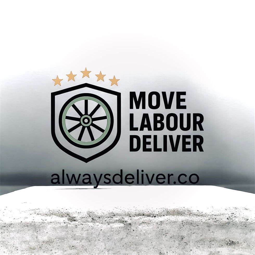 Always Deliver Co shield logo with wheel emblem and tagline “Move Labour Deliver” displayed above alwaysdeliver.co.