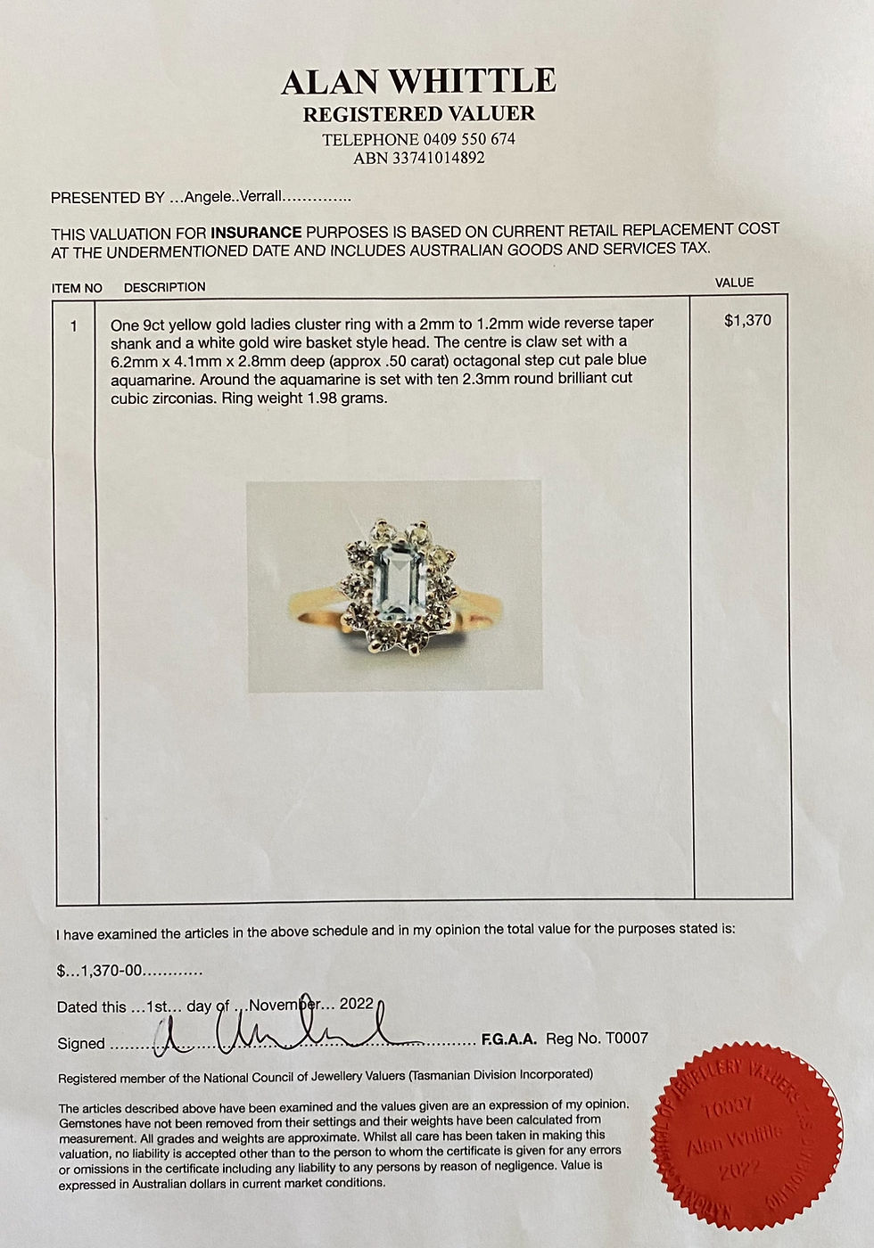 Thumbnail: Vintage 9ct Yellow & White Gold Aquamarine & CZ Cluster Ring