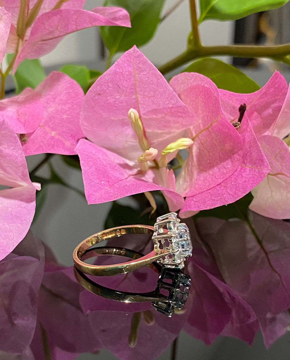 Thumbnail: Vintage 9ct Yellow & White Gold Aquamarine & CZ Cluster Ring