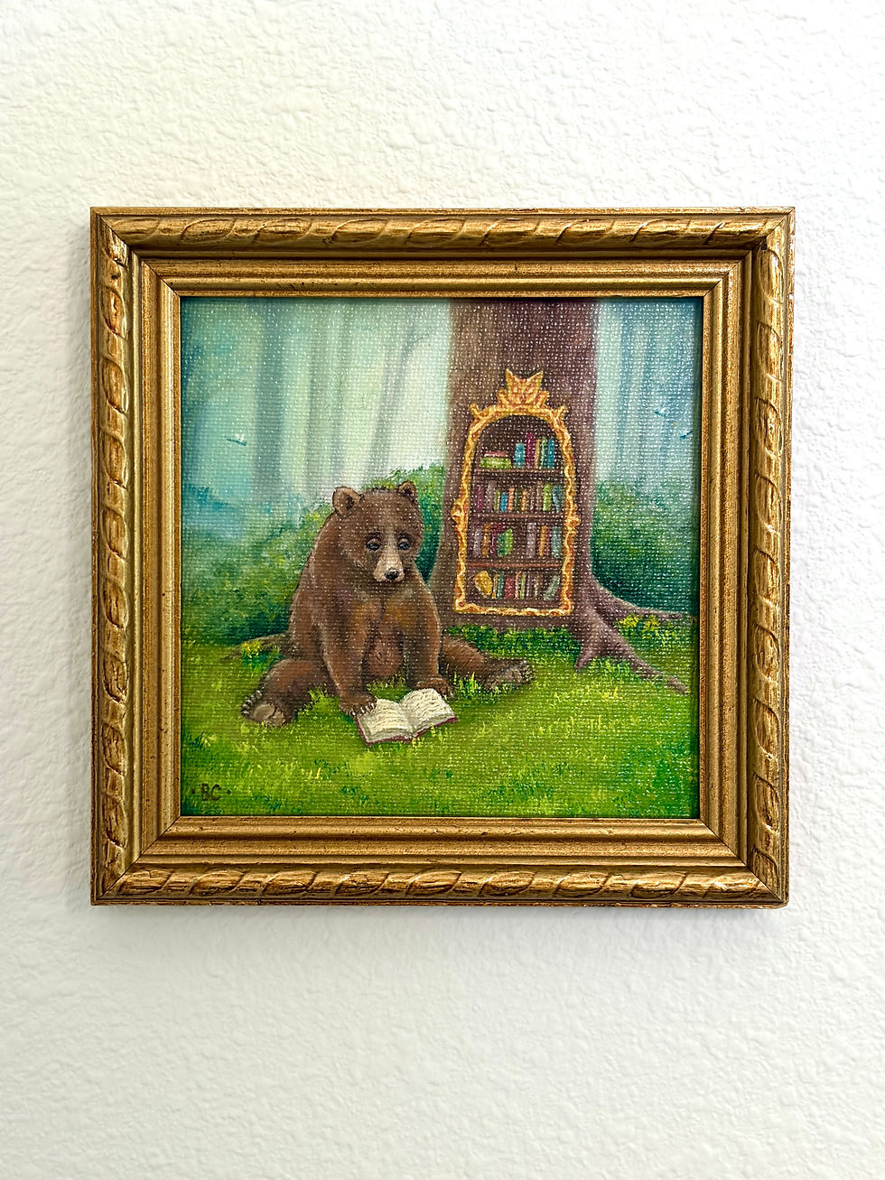 Thumbnail: Framed original oil painting “No Worries In The Woods”