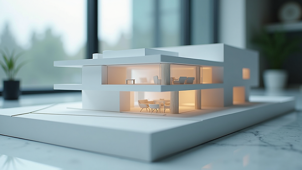 Eye-level view of a detailed 3D architectural model on a computer screen