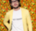 Not Trendy T-Shirt on a man in a cool yellow blazer