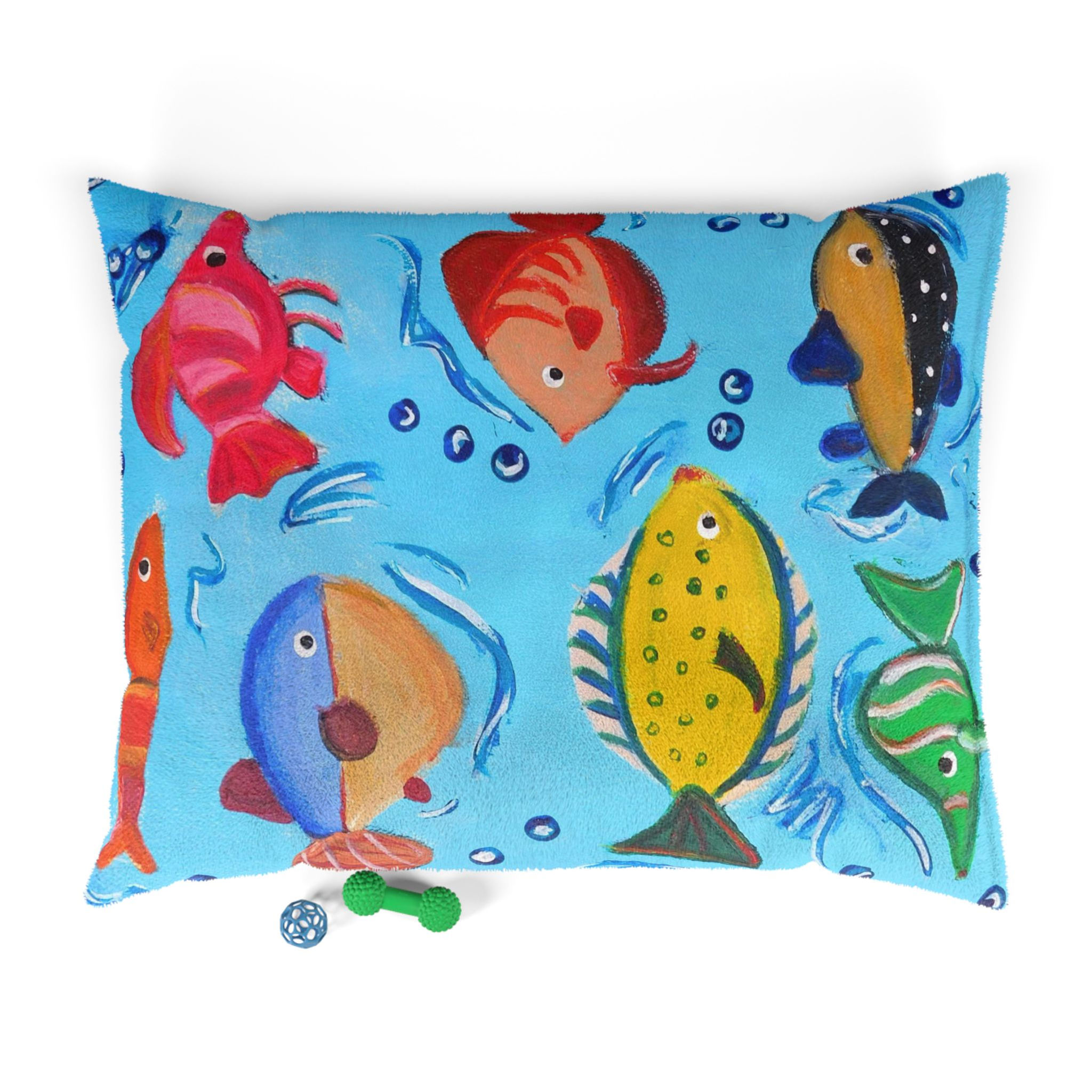 Ocean Fish Friends Pet Bed front view shown in Medium size