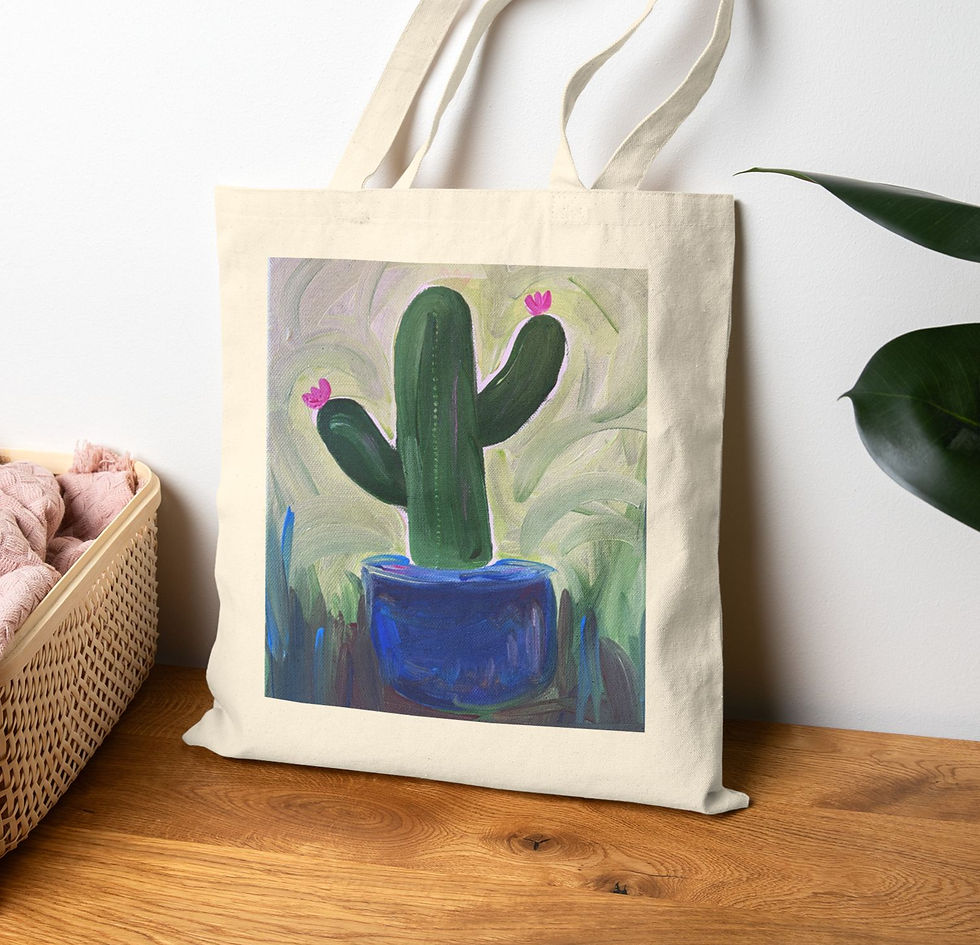 Thumbnail: Prickly Cactus Tote Bag shown against a wall in a home environment