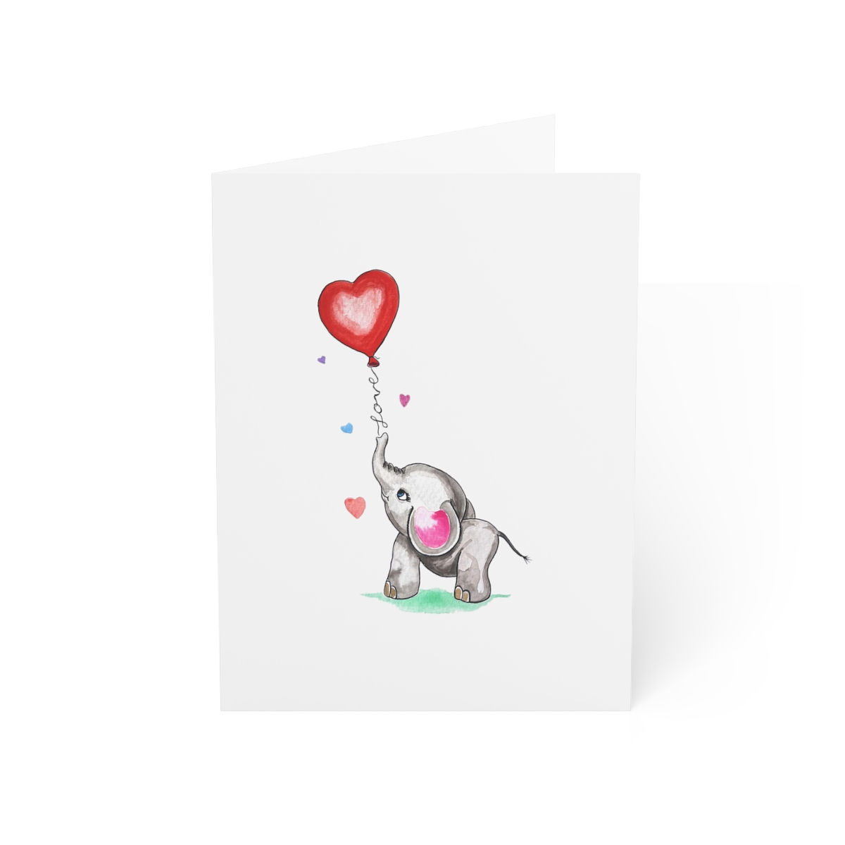 Elephant Red Heart Love Balloon Card front of greeting card