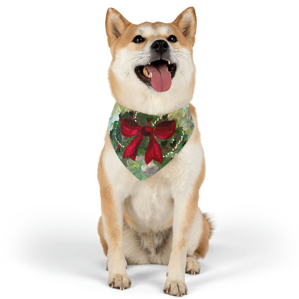 medium sized dog wearing a holiday christmas bow pet bandana collar