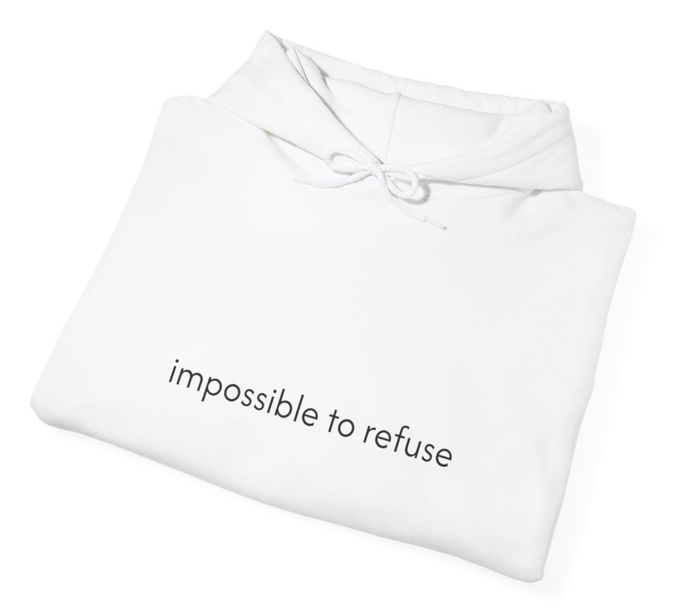 Thumbnail: Impossible to Refuse Hoodie close up view of the wording
