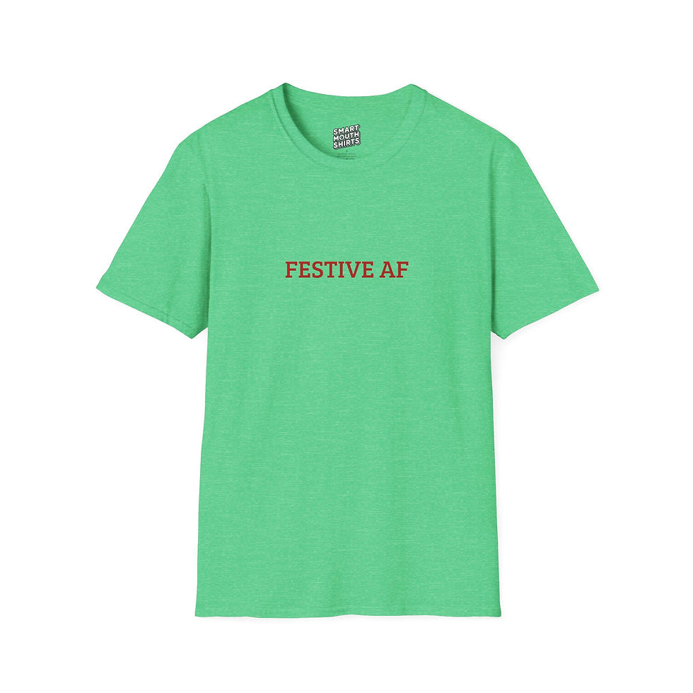 Festive AF Holiday T-Shirt front view in light green and red