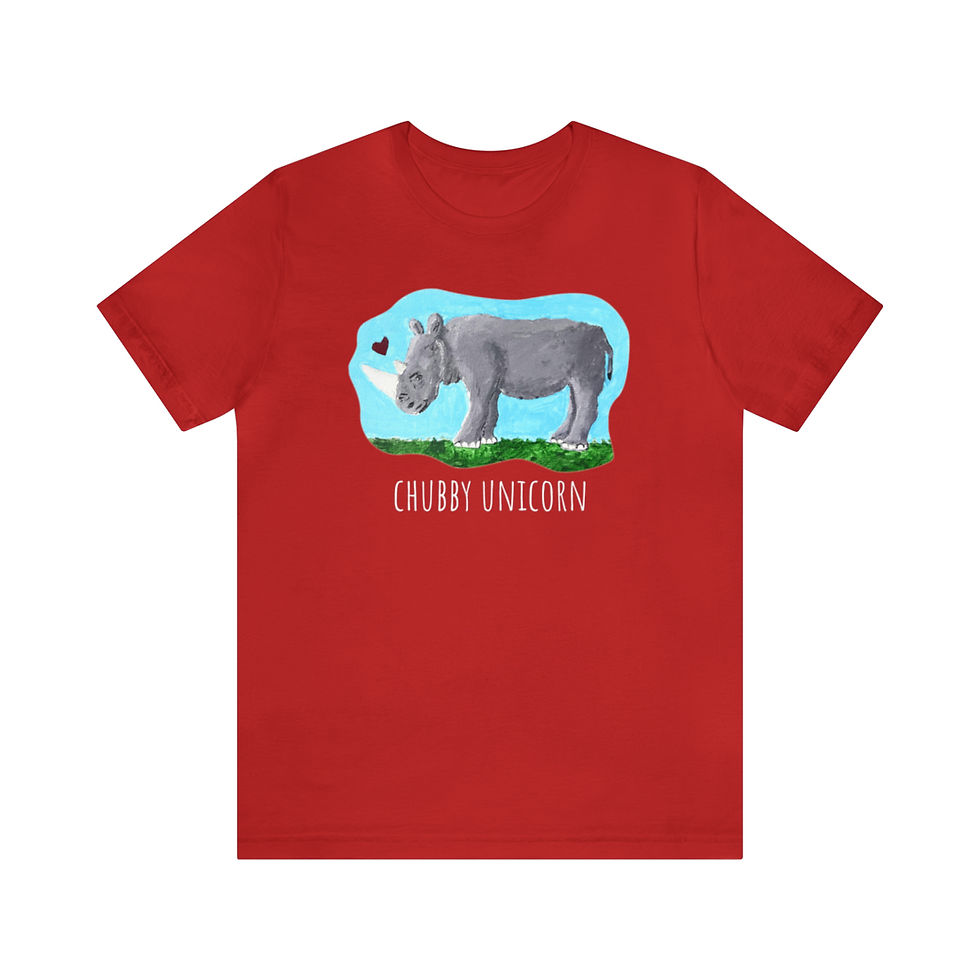 Thumbnail: Chubby Unicorn Rhinoceros T-shirt front view shown in red