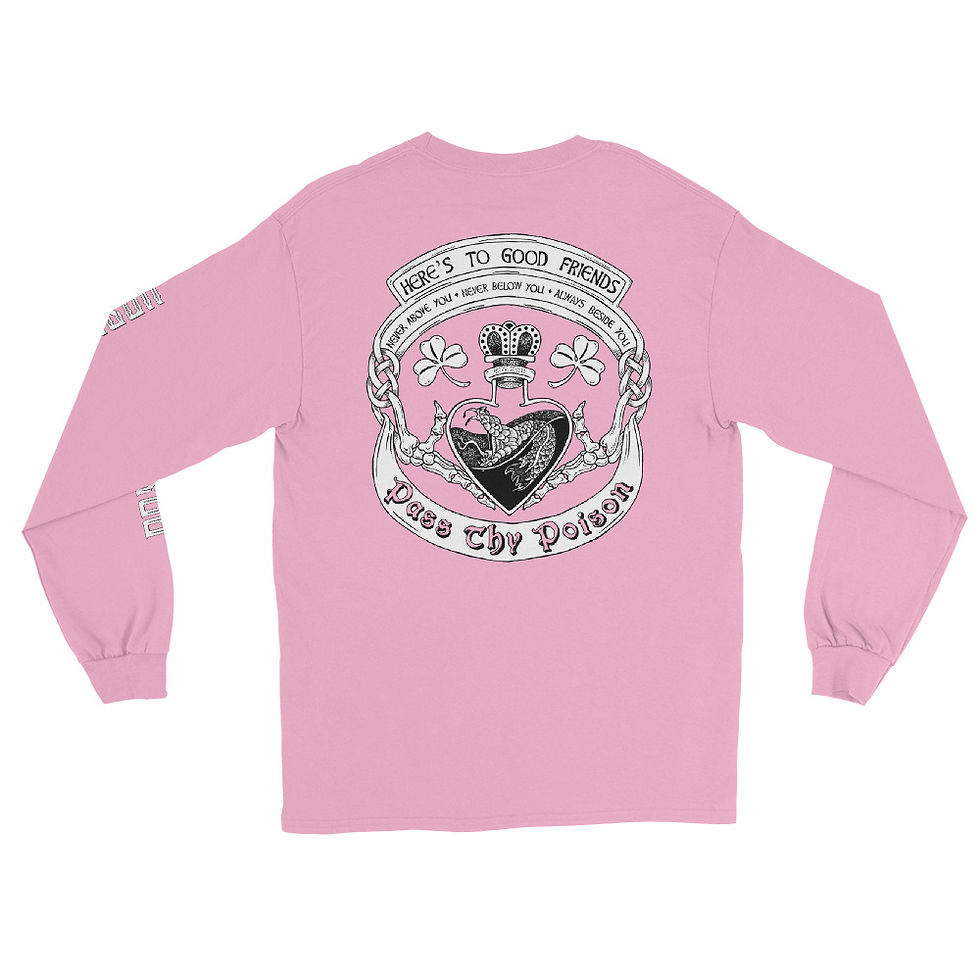 Thumbnail: Pass Thy Poison Claddagh Snake Long Sleeve T-Shirt back in pink