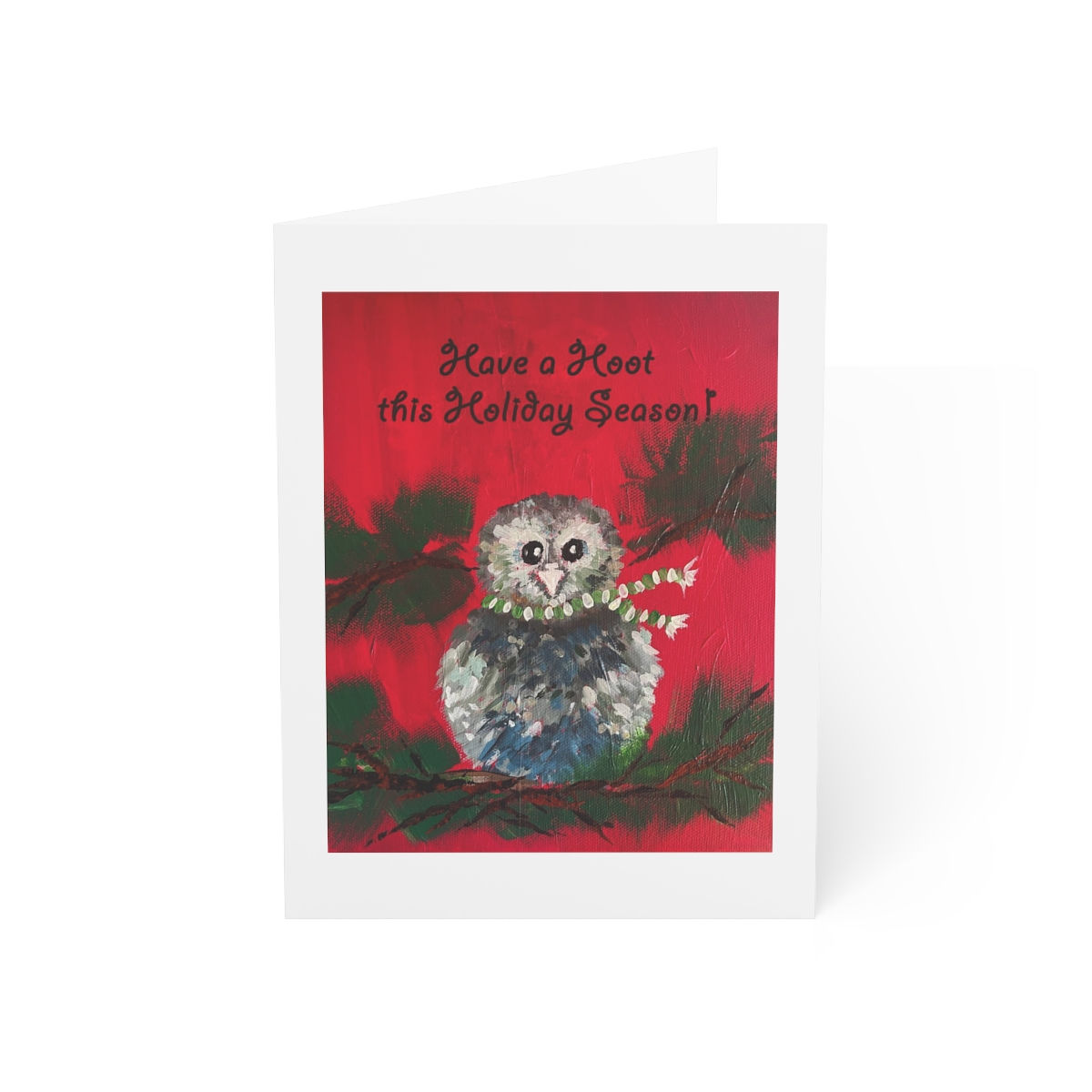 Baby Owl Winter Scarf Holiday Card front view