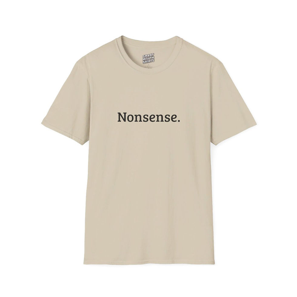 Nonsense T-shirt front shown in tan