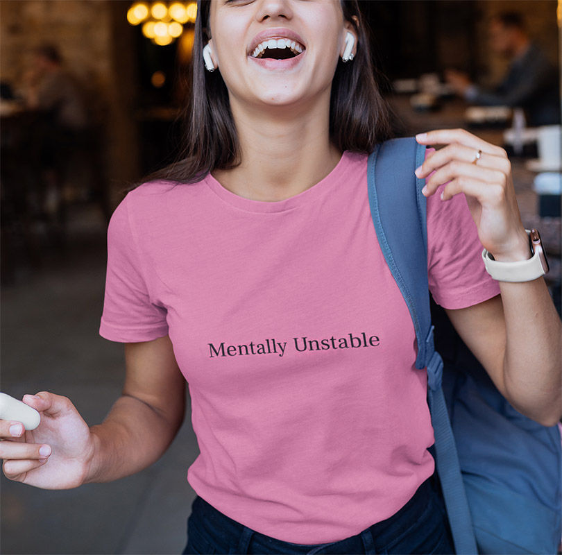 Thumbnail: Mentally Unstable T-Shirt on a young college student in exams